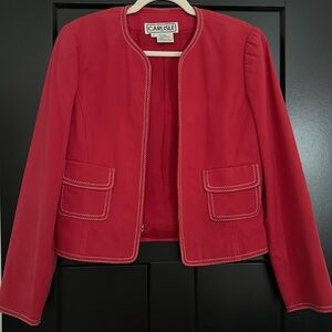 Carlisle Vintage Vibrant Red Blazer w/Front Zipper & Pockets. 98% Cotton. Size 6